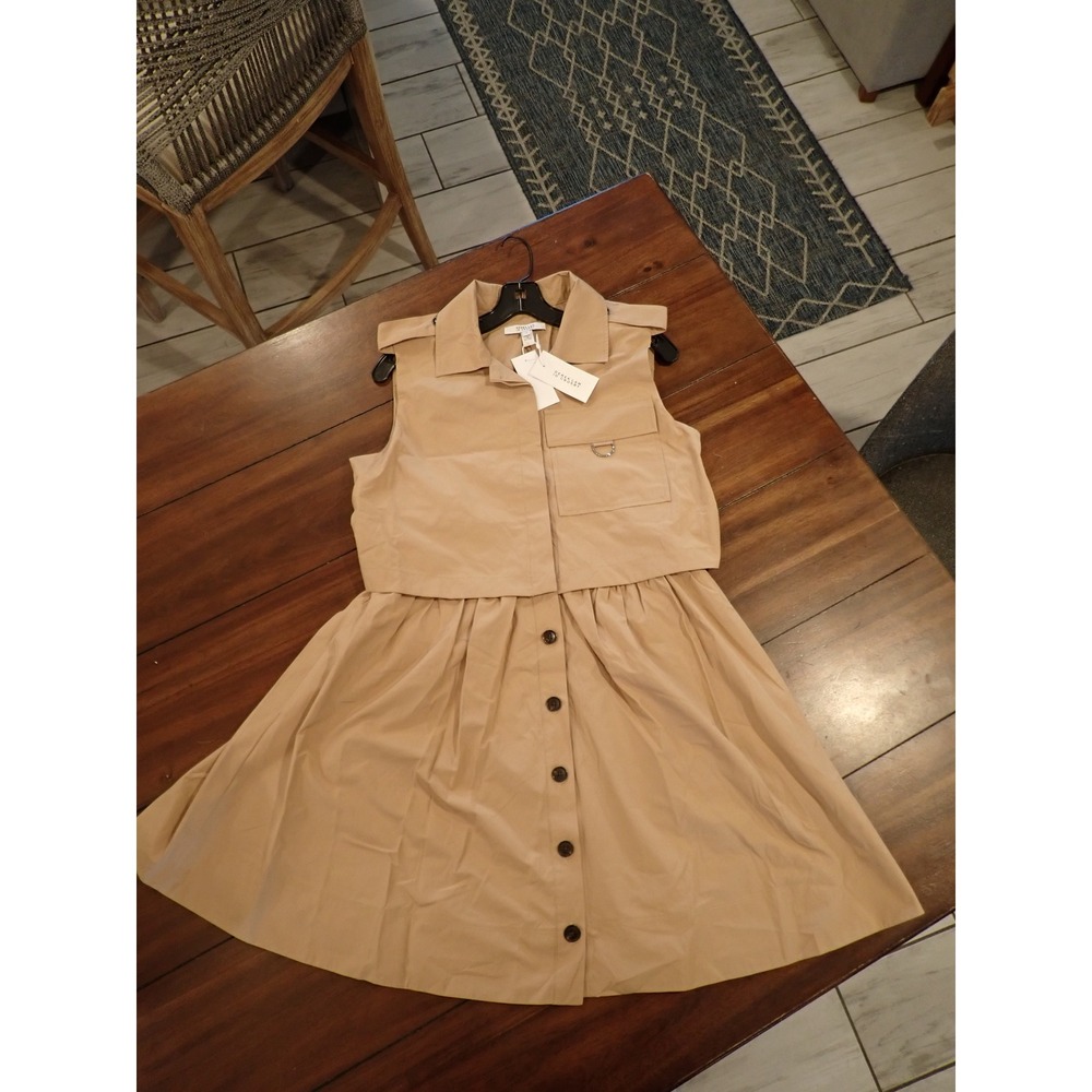 Derek Lam 10 Crosby Sleeveless Utility Shirtdress Camel Tan TS615751PPO Medium